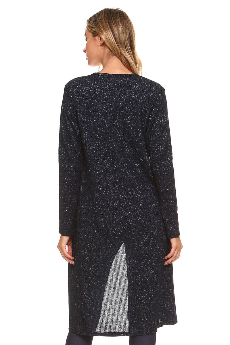 Shimmer Lurex Open-Front Ribbed Cardigan ICONOFLASH