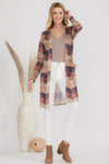 Woven Knit Printed Open Front Cardigan