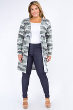 Plus Size Camouflage Cardigan with Pockets
