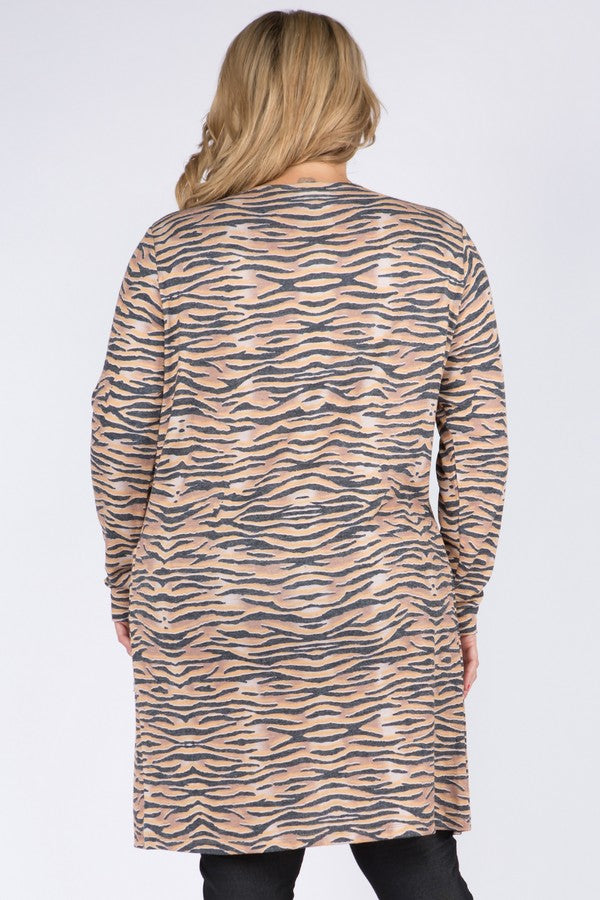 Plus Size Striped Animal Print Cardigan