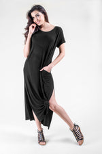 short sleeve black maxi dress