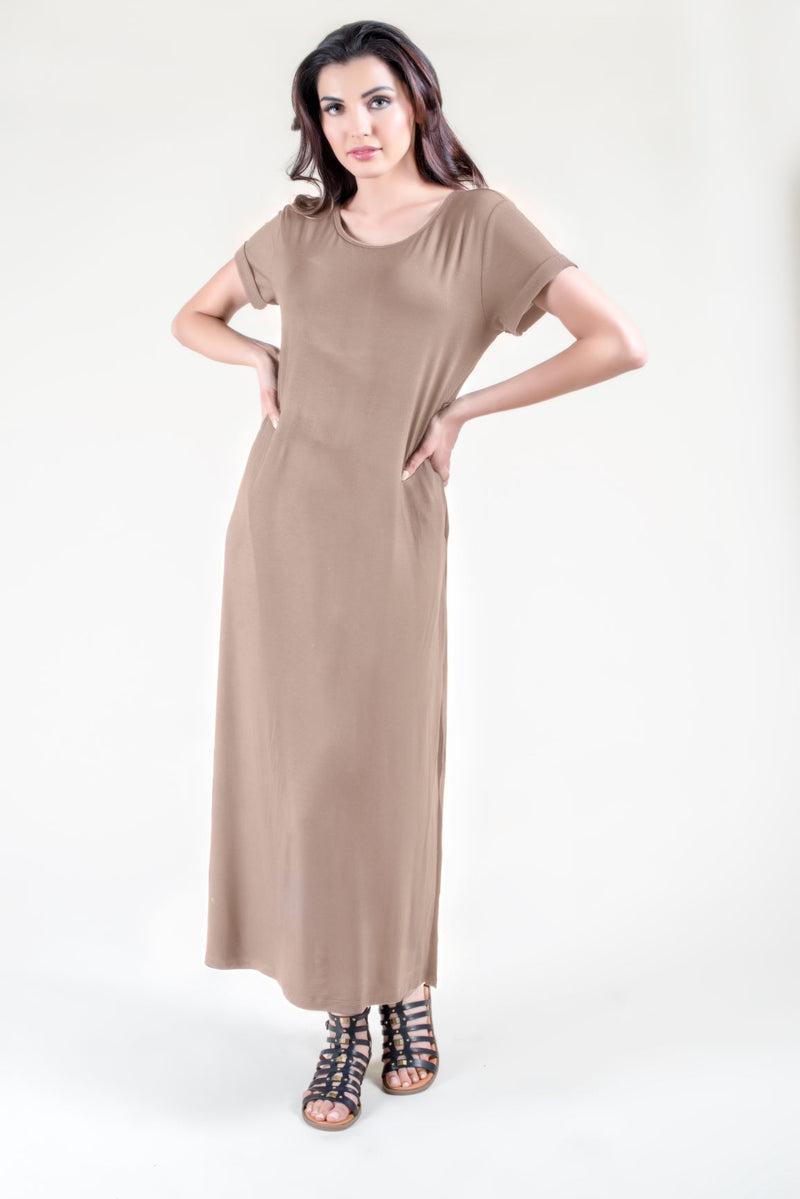 mocha brown short sleeve t-shirt maxi long dress