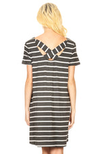 Striped Criss Cross Back Tunic Dress with Pockets Iconoflash