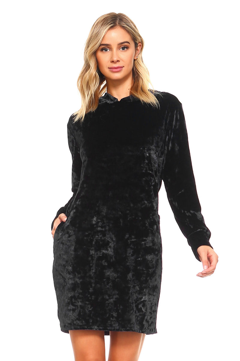 Cool Girl Crushed Velvet Hoodie Dress ICONOFLASH