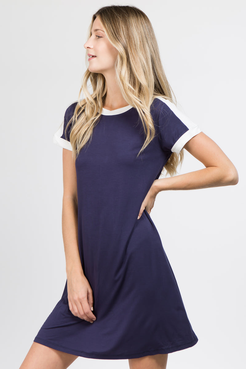 navy blue short sleeve mini dresses for women casual 