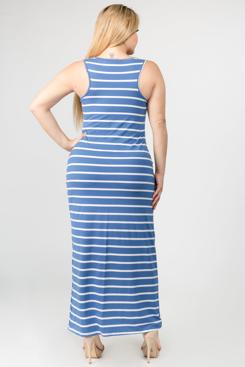 Plus Size Solid Striped Tank Maxi Dress