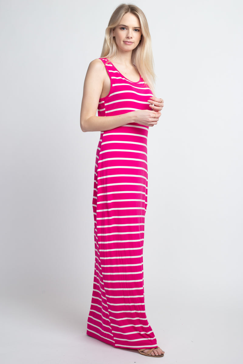neon pink striped bodycon maxi dress