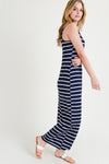 navy striped sleeveless maxi dress