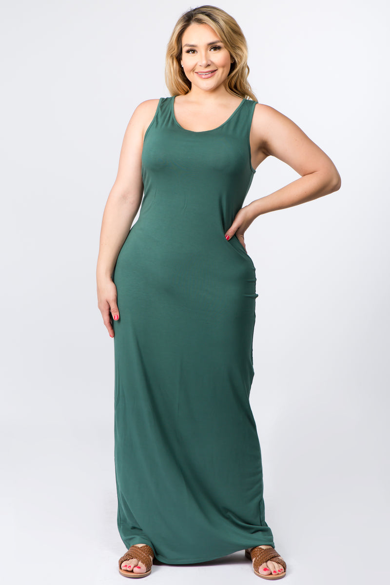 green sleeveless plus size maxi dress
