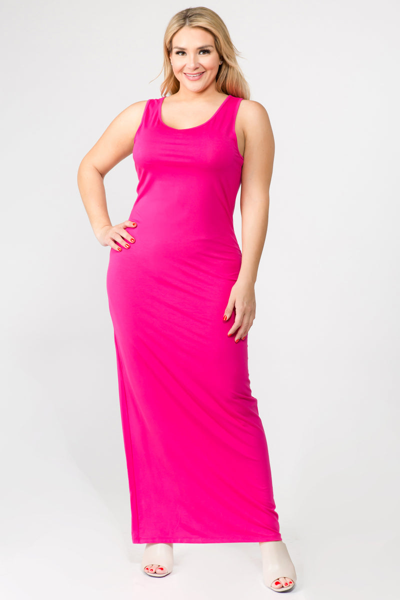 fuchsia sleeveless maxi dress for plus size women
