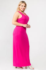 scoopneck neon pink sleeveless maxi dress