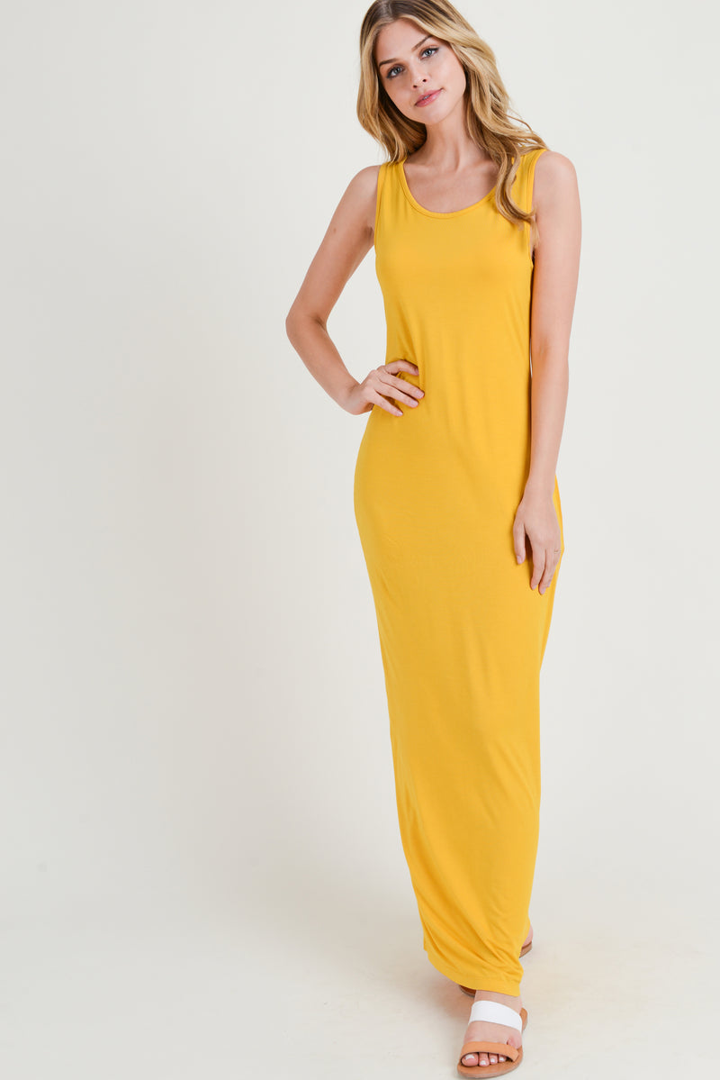 mustard sleeveless maxi dress