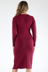 red bodycon midi dress with sleeves