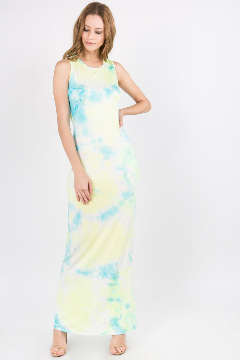 yellow tye dye tank maxi bodycon dress