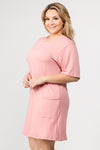 pink short sleeve dress with pockets