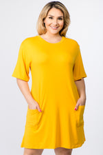 mustard yellow short sleeve dress for plus size