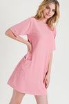 dusty rose oversized t-shirt dress with pockets
