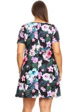 Plus Size Tropical Floral Short Sleeve Skater Dress