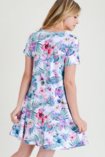 Tropical Floral Short Sleeve Skater Dress