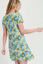 Refreshing Lemon Print Short Sleeve Fit and Flare Dress