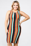 Plus Size Barcelona Multicolored Striped Bodycon Dress ICONO FLASH