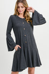 Button Down Ruffle Hem Dress