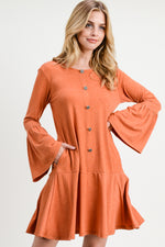 Button Down Ruffle Hem Dress