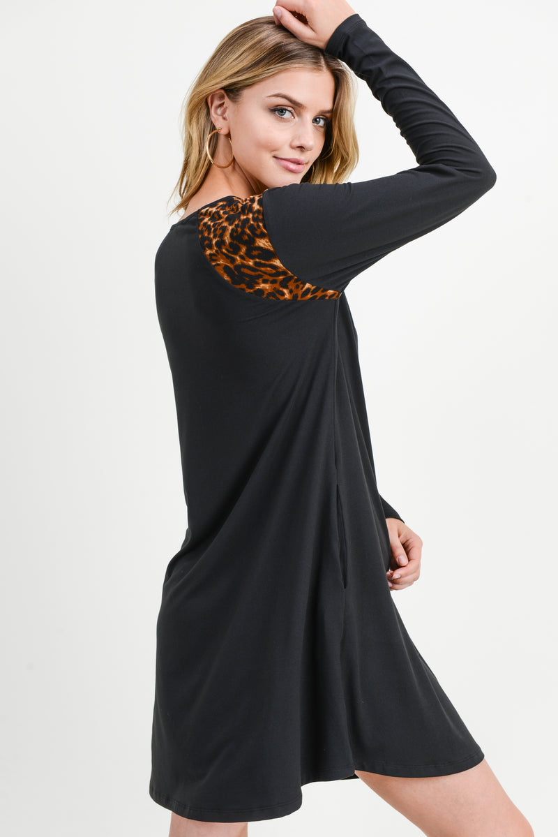 Leopard Shoulder Panel A-Line Dress