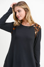 Leopard Shoulder Panel A-Line Dress