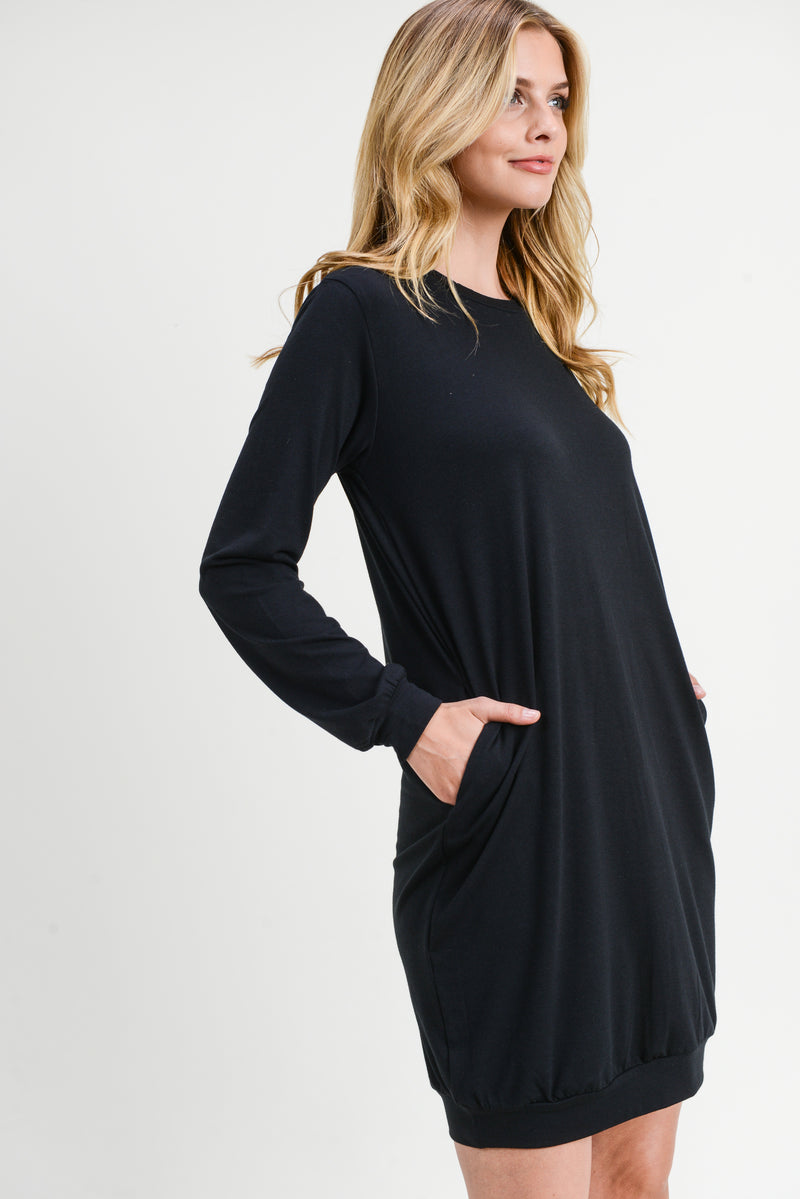 black pullover dress with sleeves