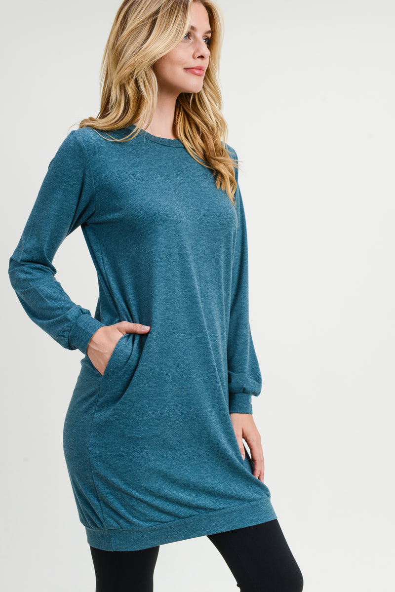 forest green sweat shirt dress with pockets