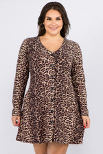 Plus Size Leopard Print Long Sleeve Dress