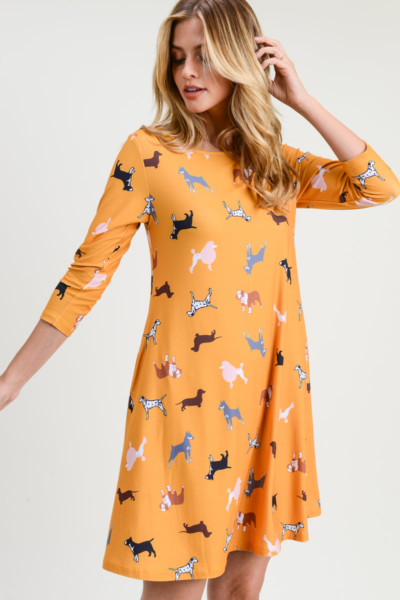 Novelty Dog Print A-line Dress