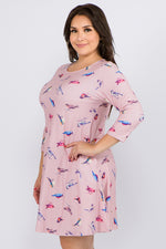 Plus Size Novelty Bird Print A-line Dress
