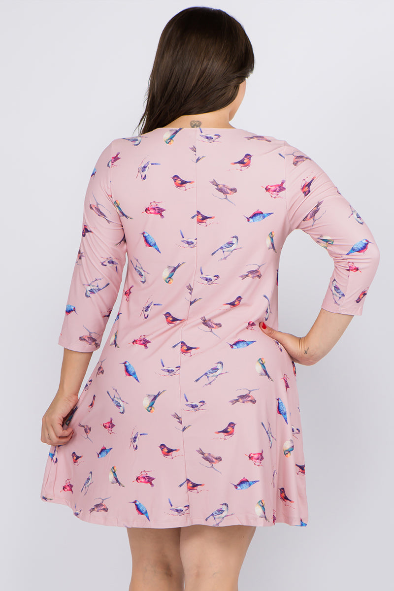Plus Size Novelty Bird Print A-line Dress