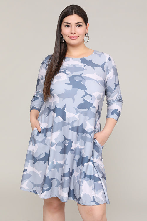 Plus Size Camouflage Shark Print A-line Dress