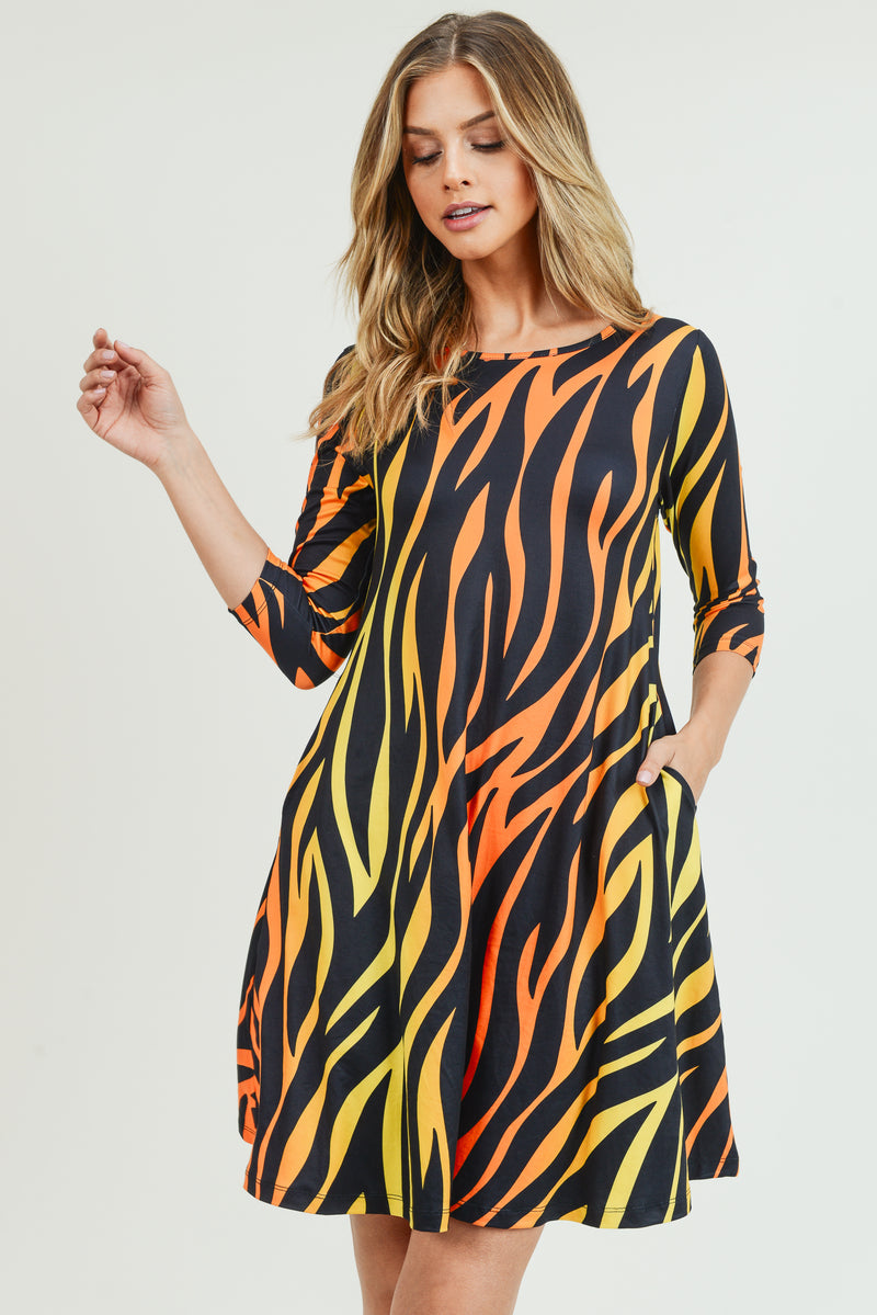 Fiery Zebra Print A-Line Dress