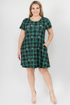 Plus Size Plaid 4-Leaf Clover Printed Dress with Pockets