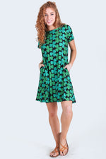 Lucky Green 4-Leaf Clover Printed Dress with Pockets