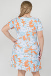 Plus Size Tropical Bloom Short Sleeve Loose Fitted Dress with Pockets