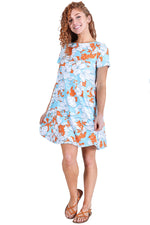 Tropical Bloom Short Sleeve Loose Fitted Dress with Pockets