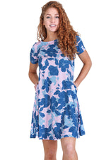 Tropical Bloom Short Sleeve Loose Fitted Dress with Pockets