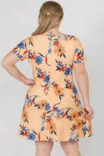 Plus Size Blossom of Lilies Fit and Flare Dress with Pockets