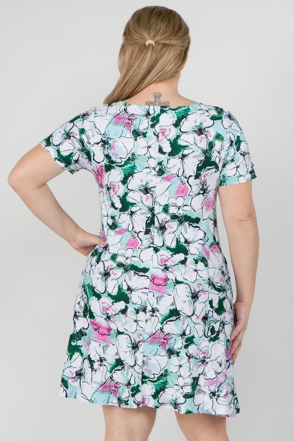 Plus Size Paint Me Floral Blossom Dress with Pockets