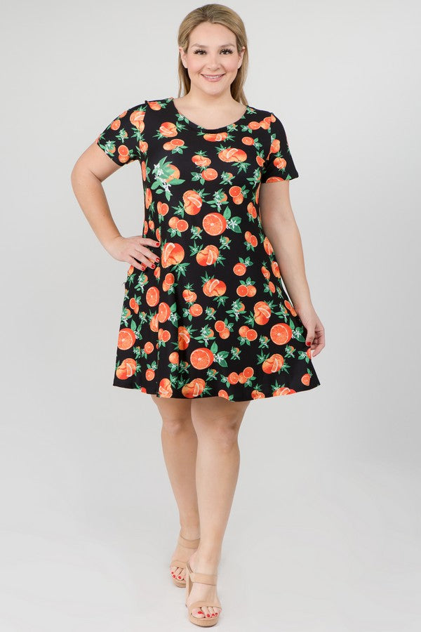 Orange Fruit Dress with Pockets Plus