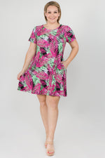 Plus Size Colorful Palm Leaf Print Flowy Dress