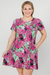 Plus Size Colorful Palm Leaf Print Flowy Dress