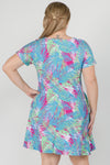 Plus Size Colorful Palm Leaf Print Flowy Dress