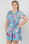 Plus Size Colorful Palm Leaf Print Flowy Dress