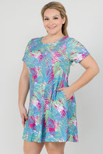 Plus Size Colorful Palm Leaf Print Flowy Dress